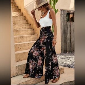 SHEIN VCAY Floral Print Belted Wide Leg Jumpsuit XL 12